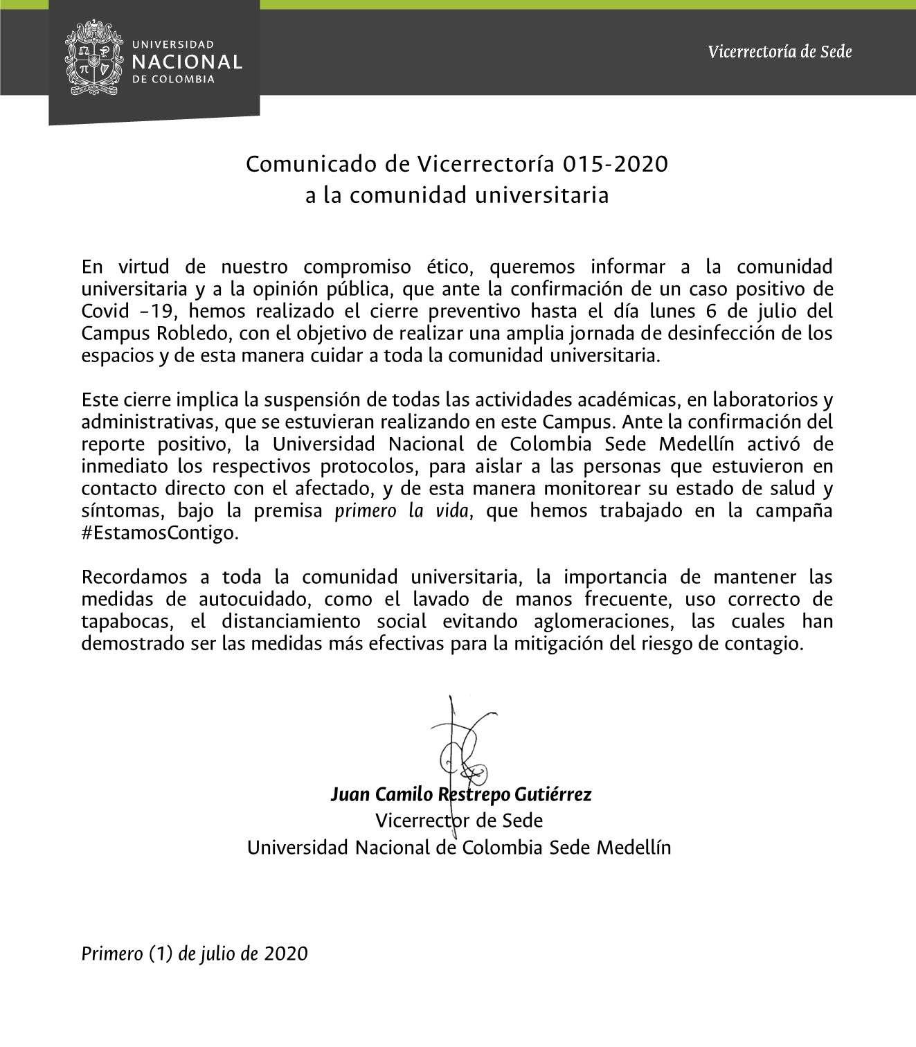 01 07 2020 Comunicado de Vicerrectoria 015 2020