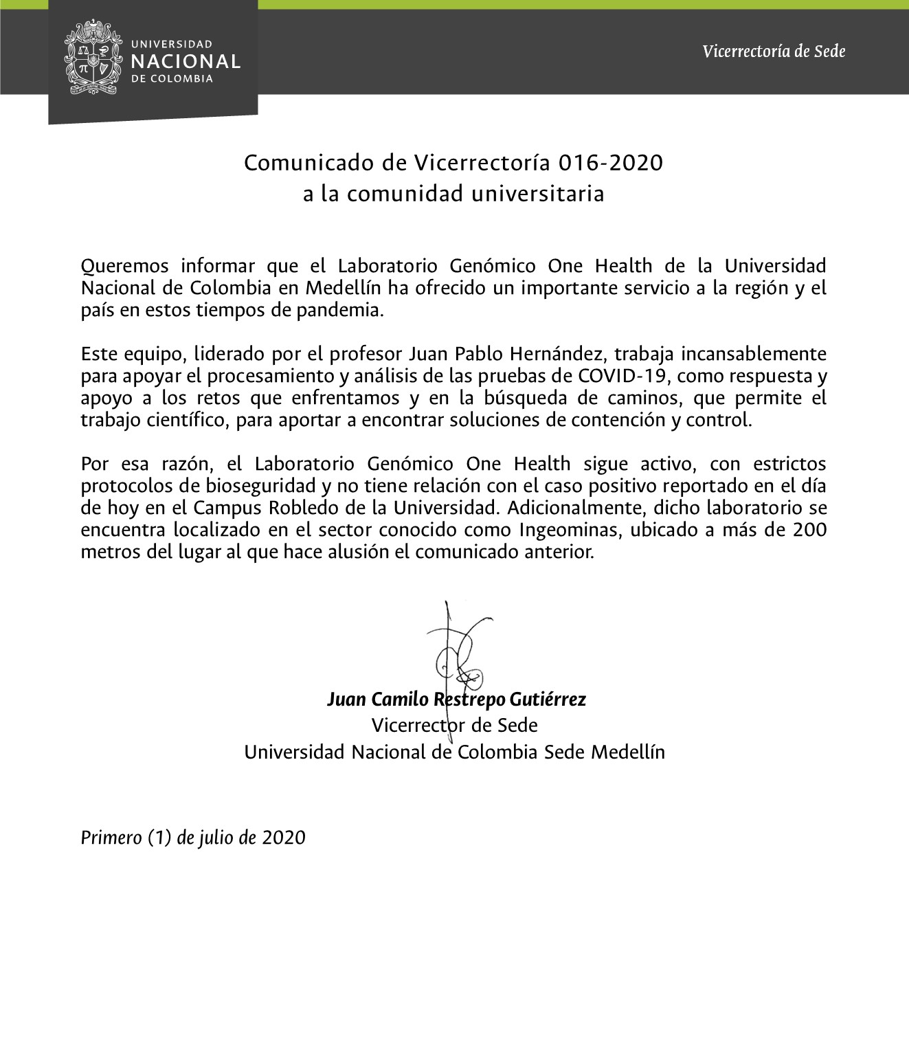 01 07 2020 Comunicado de Vicerrectoria 015 2020