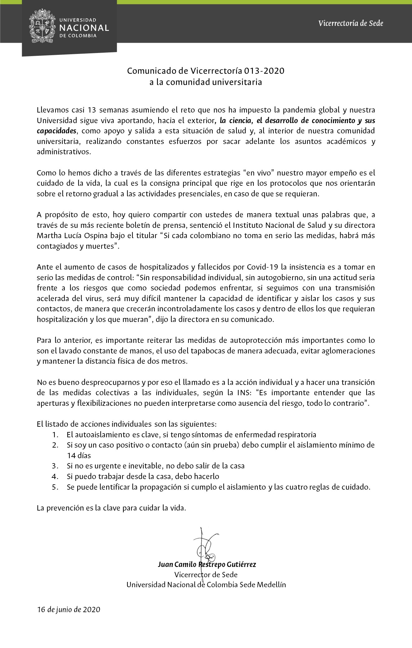 2020 04 12 Comunicado de Vicerrectora 009 2020