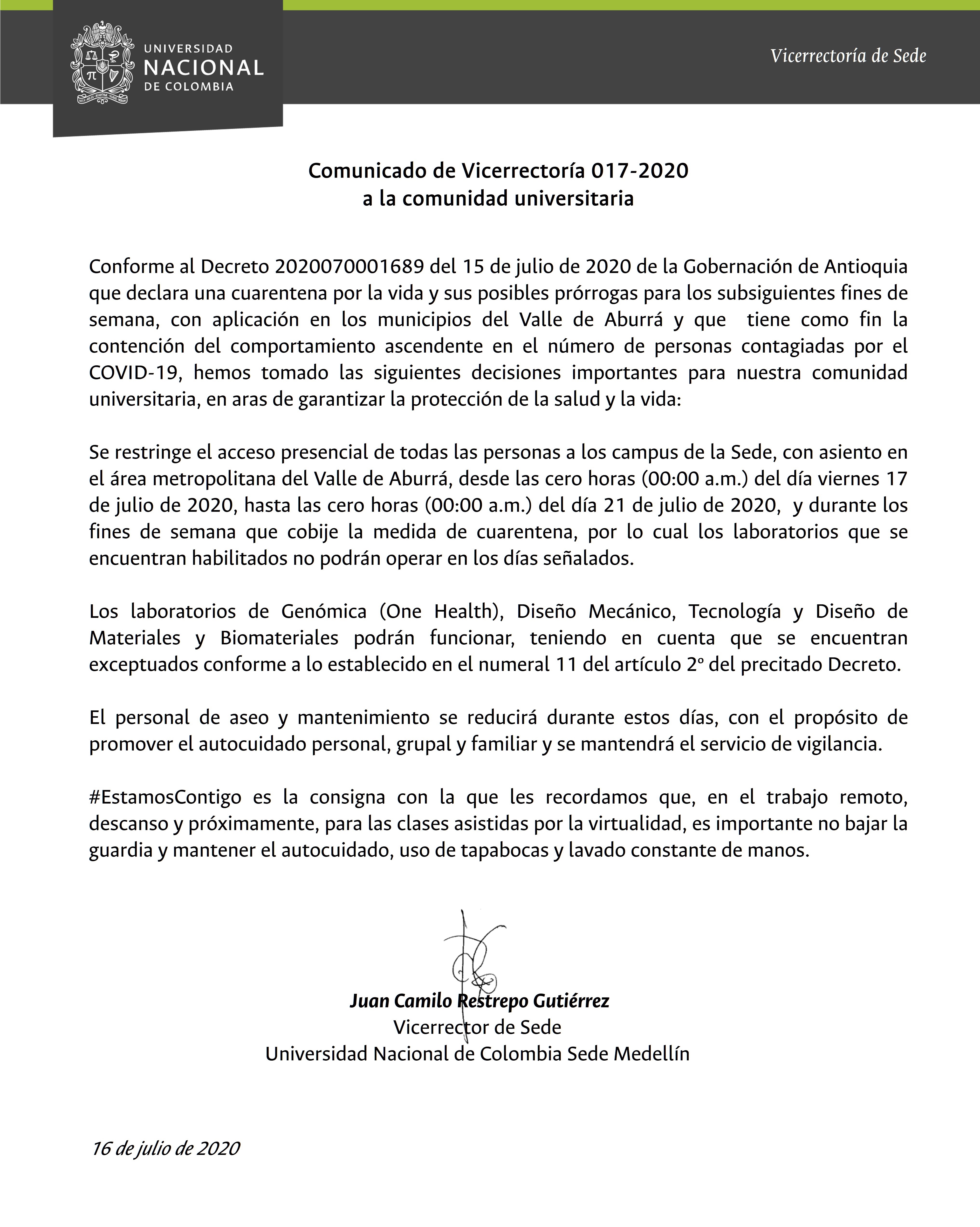16 07 2020 Comunicado de Vicerrectoria 017 2020jpg