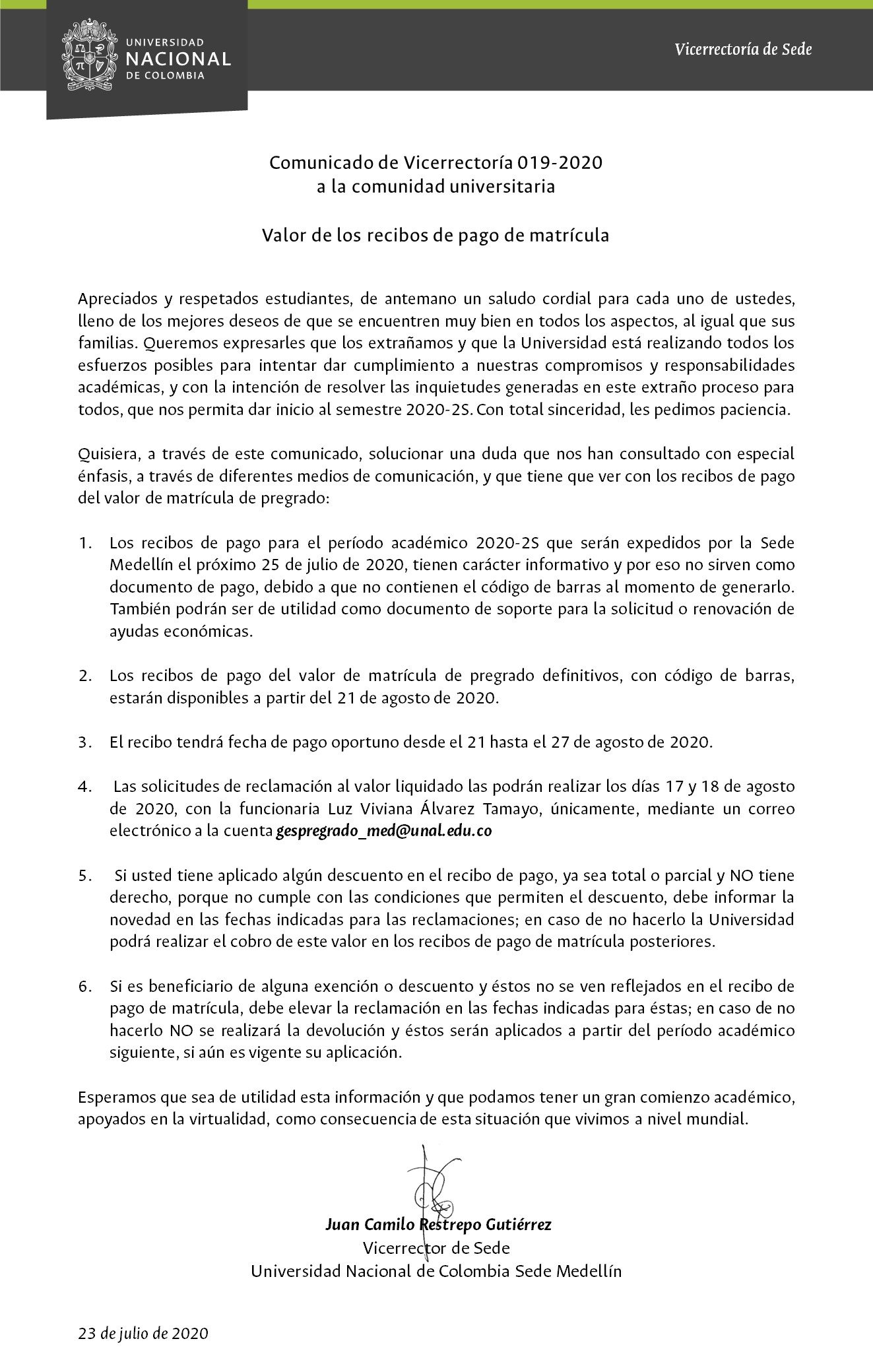 23 07 2020 Comunicado de Vicerrectoria 019 2020jpg