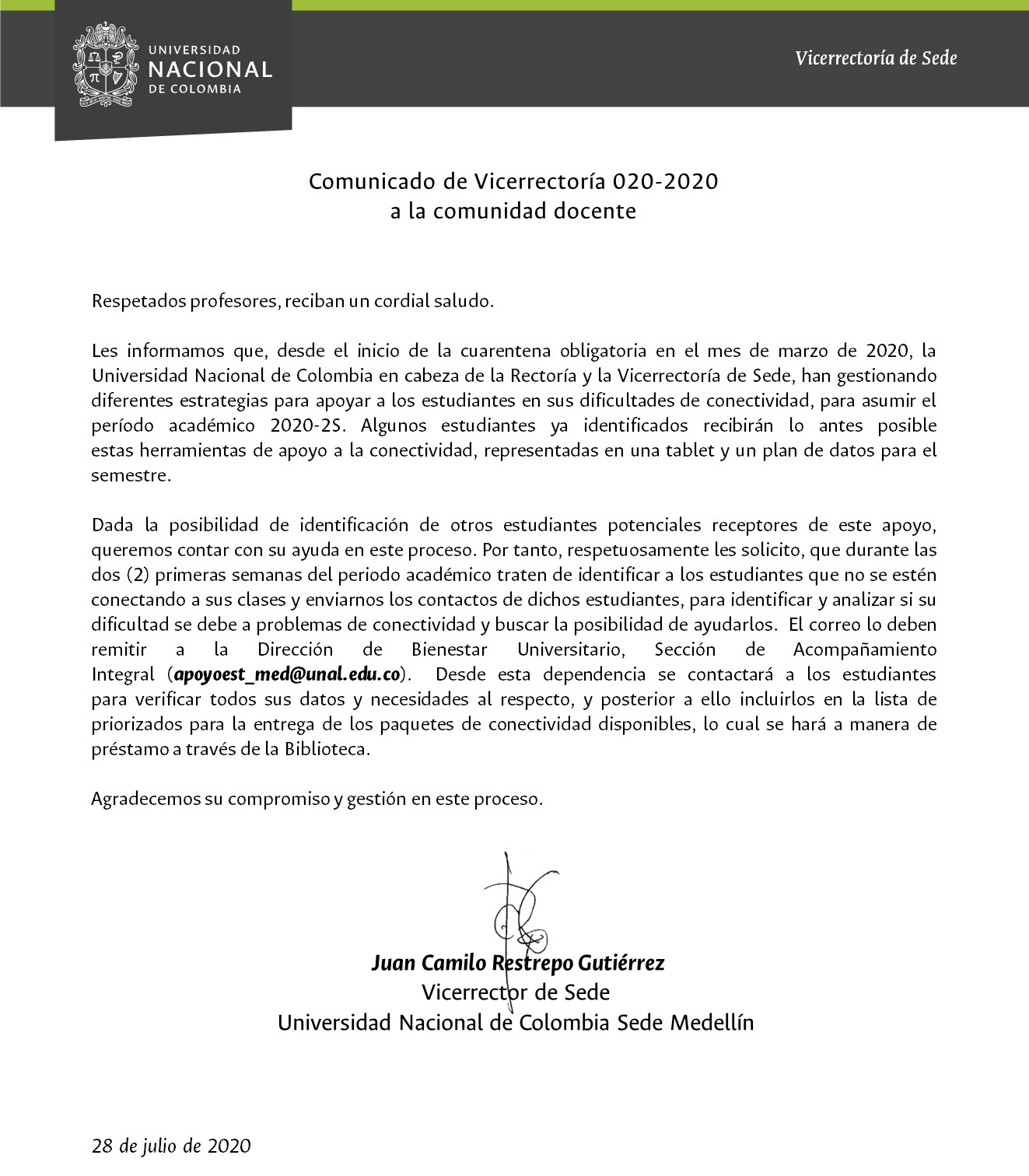 28 07 2020 Comunicado de Vicerrectoria 020 2020jpg