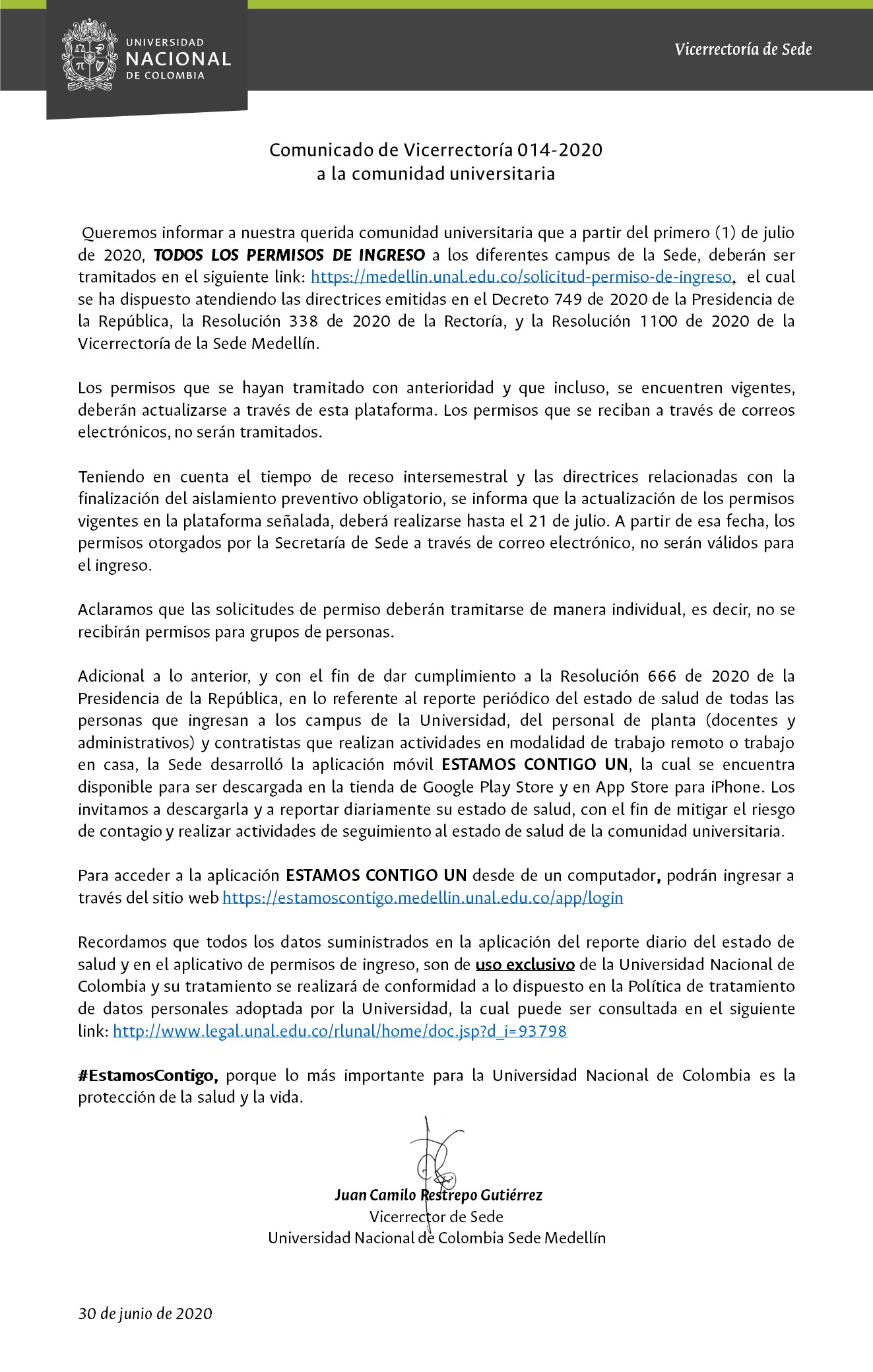 2020 04 12 Comunicado de Vicerrectora 009 2020
