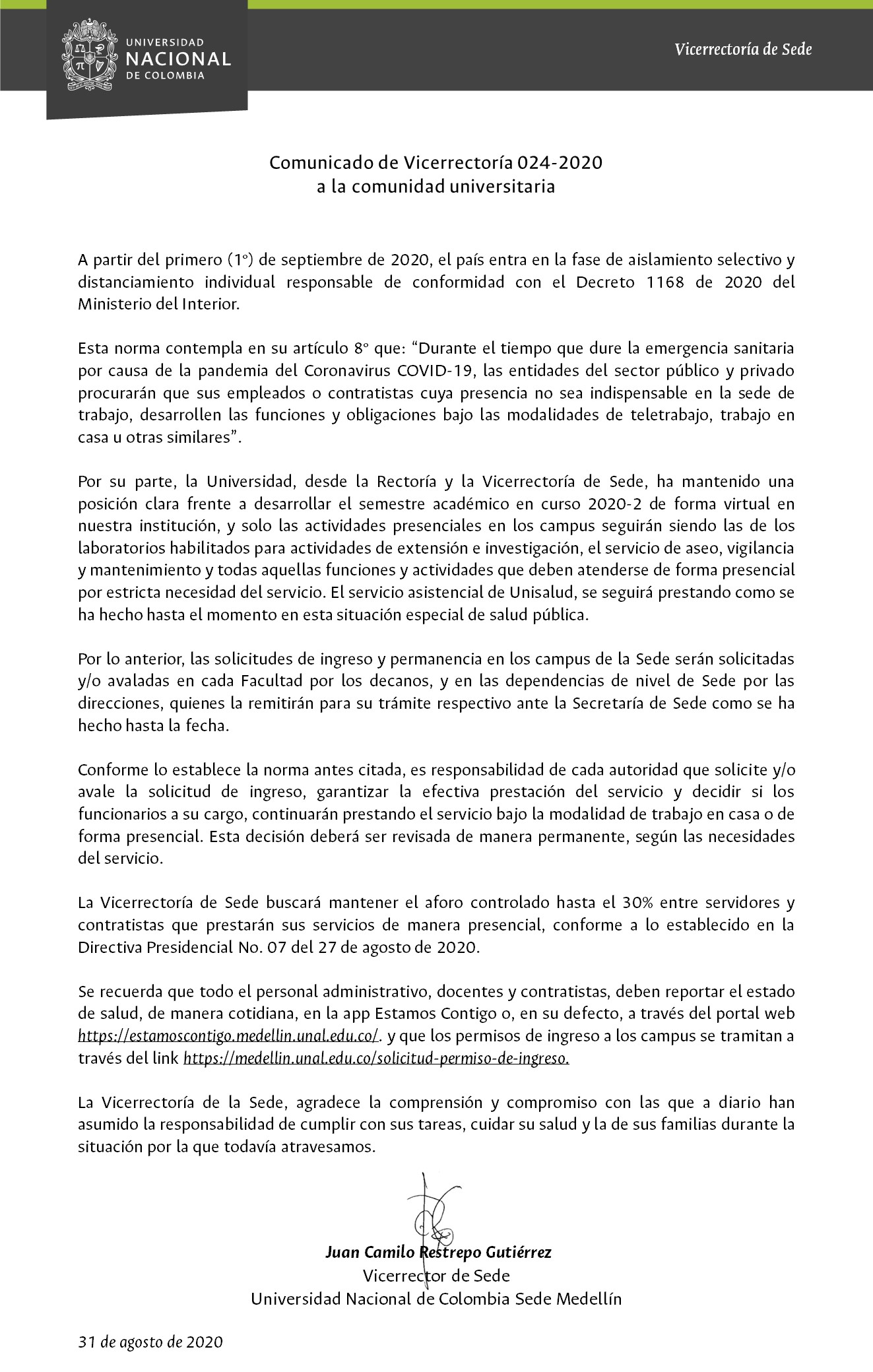 08 08 2020 Comunicado de Vicerrectoria 023 2020