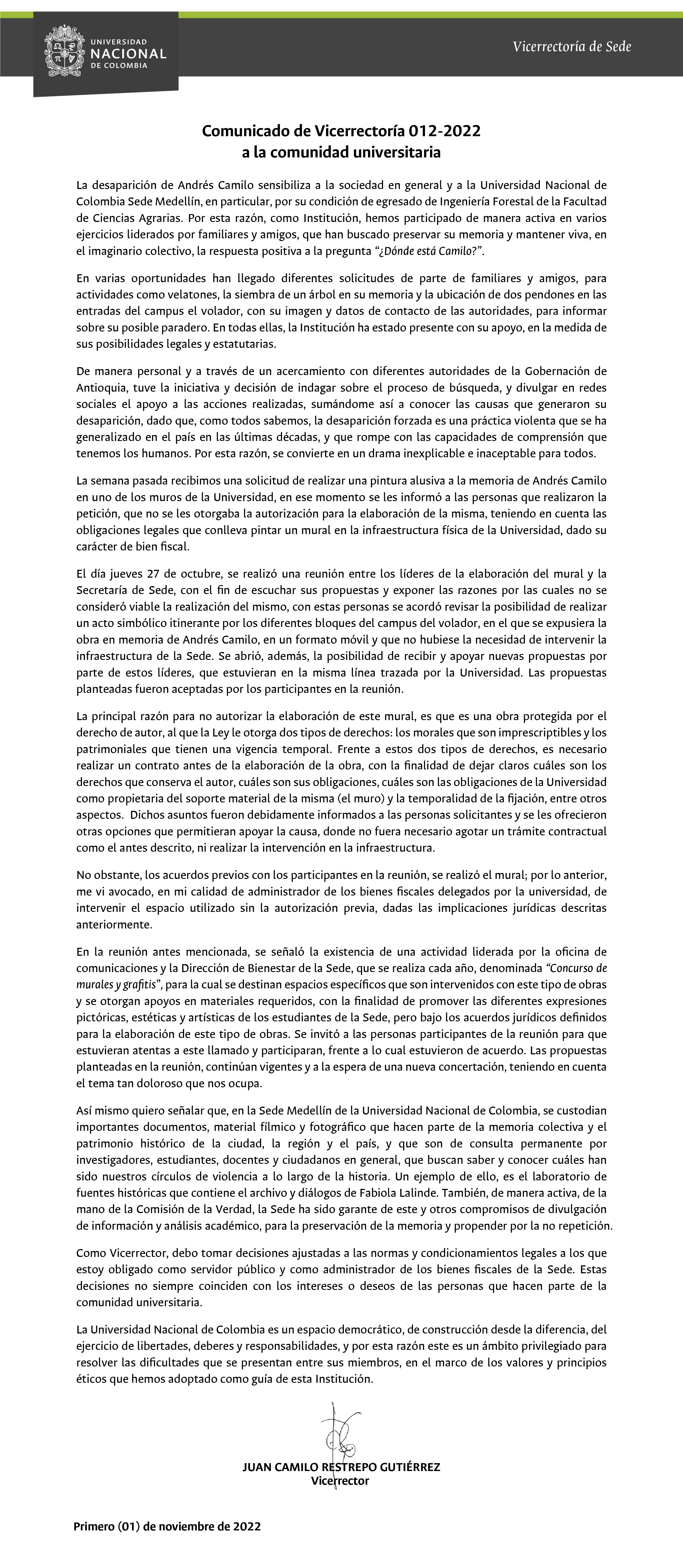 Comunicado 012 de 2022