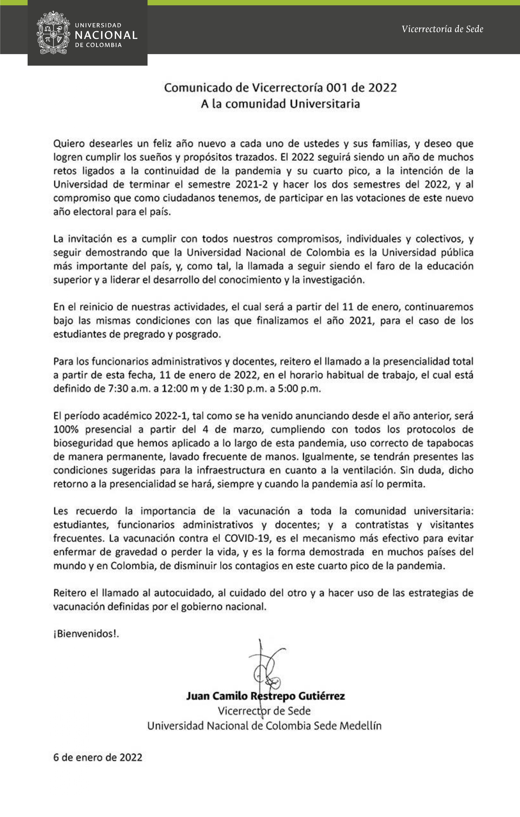 Comunicado 001 de 2022