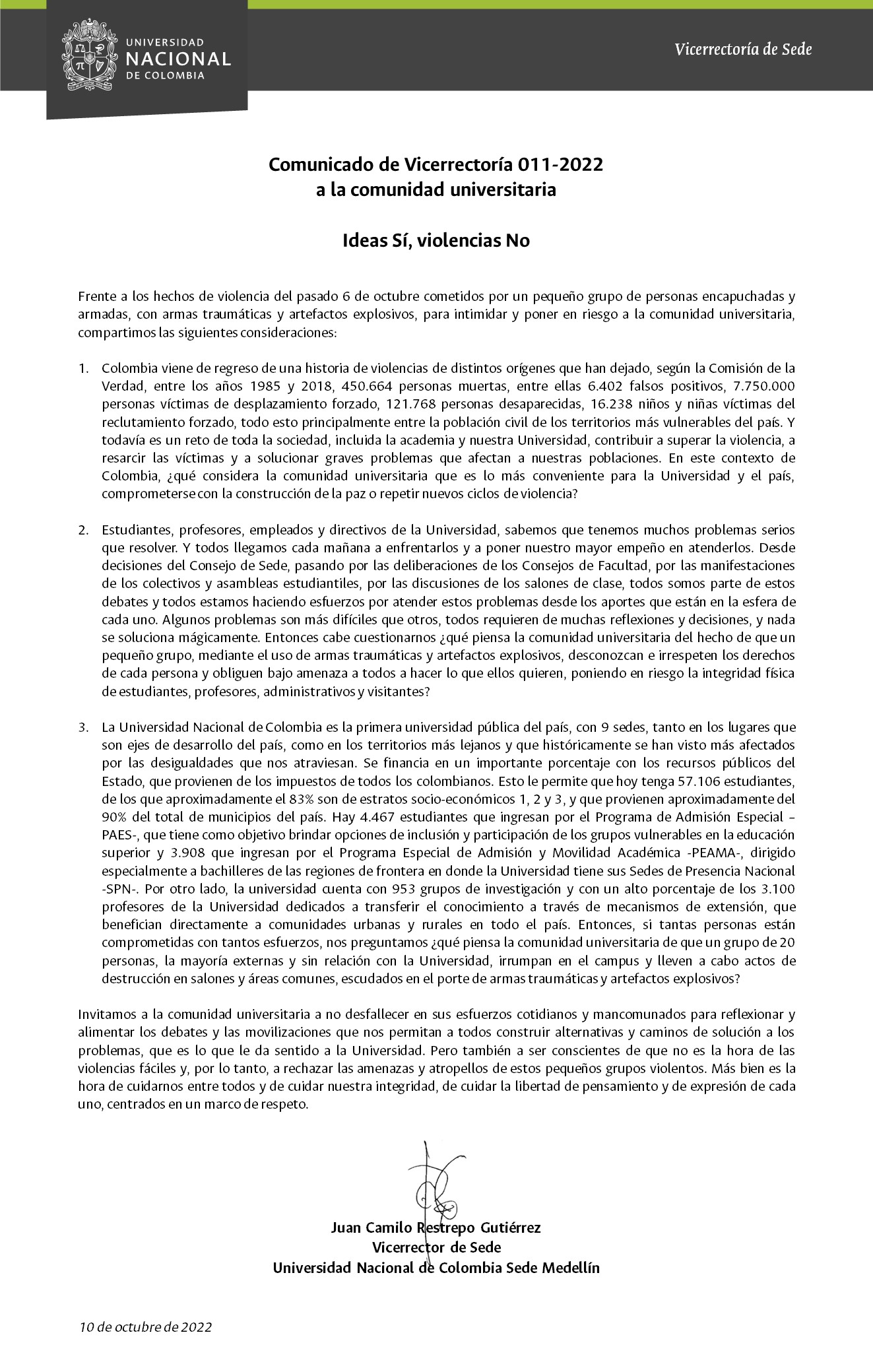 Comunicado 011 de 2022