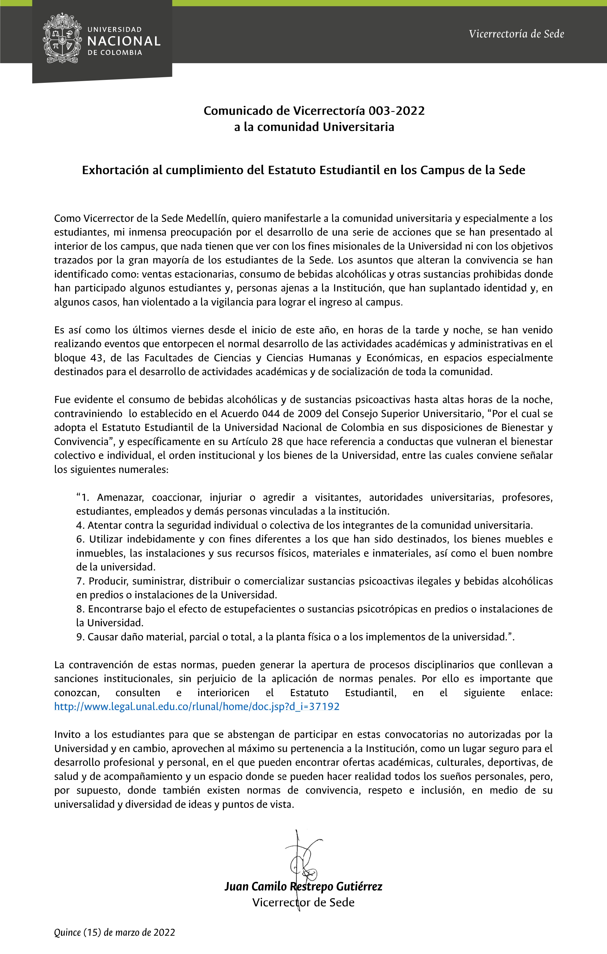 Comunicado 001 de 2022
