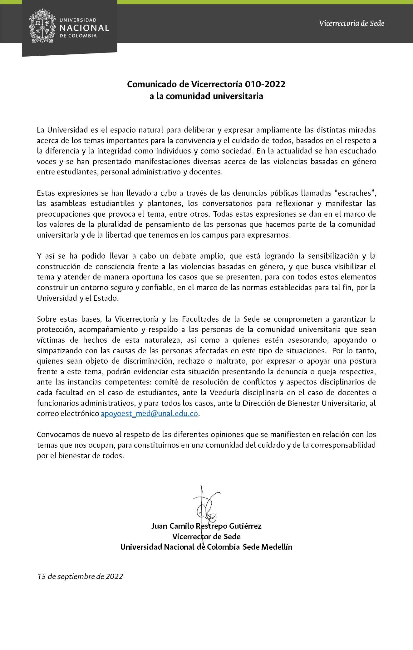 Comunicado 010 de 2022