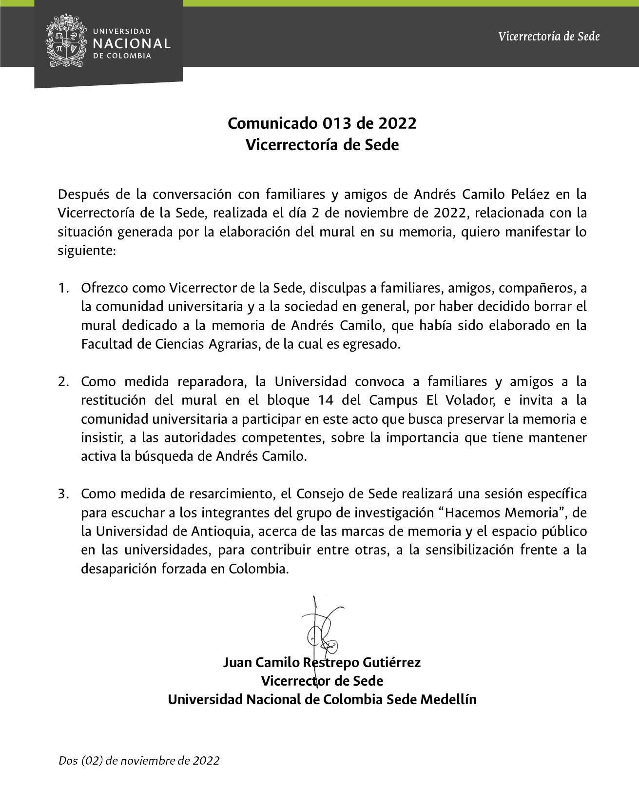 Comunicado 013 de 2022