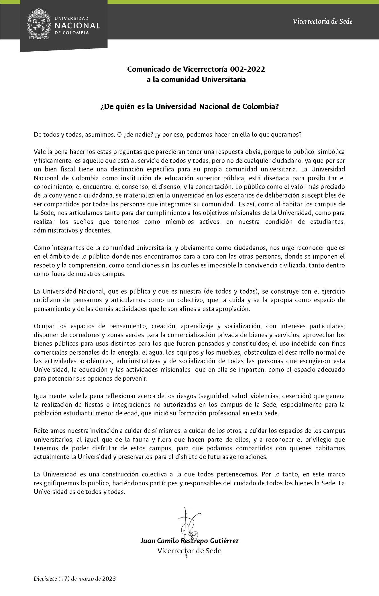 Comunicado 013 de 2022