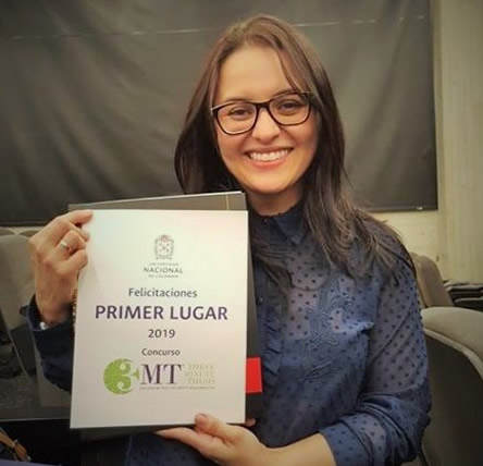 Recientemente Alejandra fue la ganadora del concurso Tesis en tres minutos (3MT) en el que participaron doctores y estudiantes de doctorado de la UNAL Medellín y Bogotá. Foto cortesía.