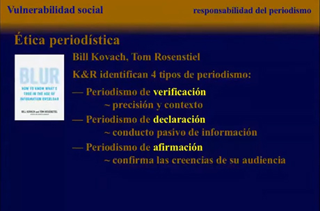 Durante la sesión se mencionaron los diferentes tipos de periodismo y las seis preguntas que la audiencia se debe hacer para evitar creer en noticias falsas.
