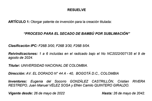La patente tiene vigencia hasta el 2042.