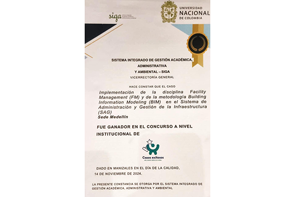 El reconocimiento fue entregado en la UNAL Manizales. Foto cortesía de la Dirección de Sostenibilidad y Gestión Logística de la UNAL Medellín.