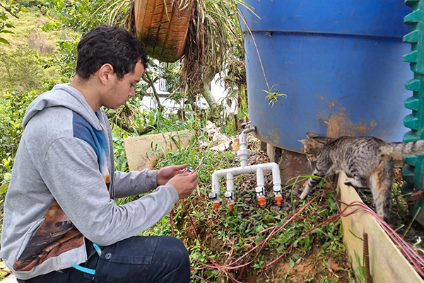 Se elaboró un sistema de riego automatizado para plantas. Foto cortesía de Freddy Bolaños Martínez.