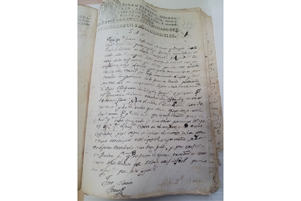 Presentación de José María Torres como defensor de Lucas Sánchez. 3029: “Solicitud de libertad de unos esclavos, prometida por su ama antes de morir”. Archivo Histórico Judicial de Medellín, Laboratorio de Fuentes Históricas, Universidad Nacional de Colombia Sede Medellín, doc. 3029, f. 164.